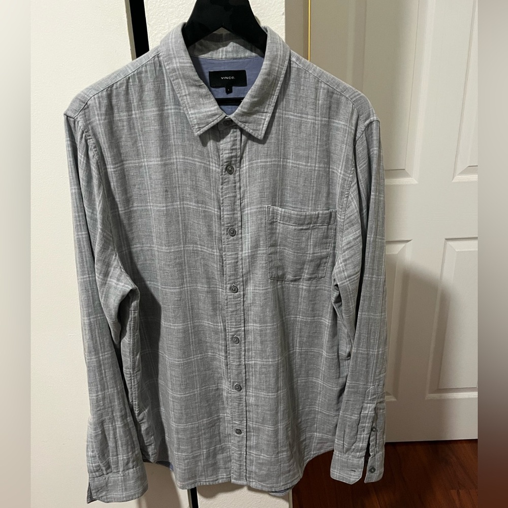 Vince Windowpane Double Face Button-Down Shirt - image 1